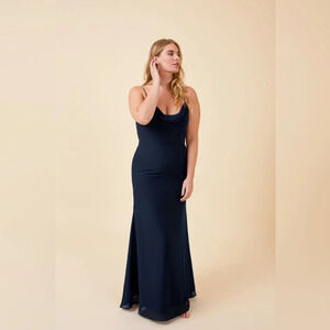Vow'd Navy Blue Drape Front Paris Maxi Bridesmaid Formal Dress Gown Size 2